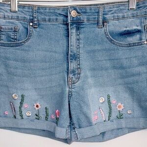 Wonder Nation Blue Jean Shorts with Floral Embroidery